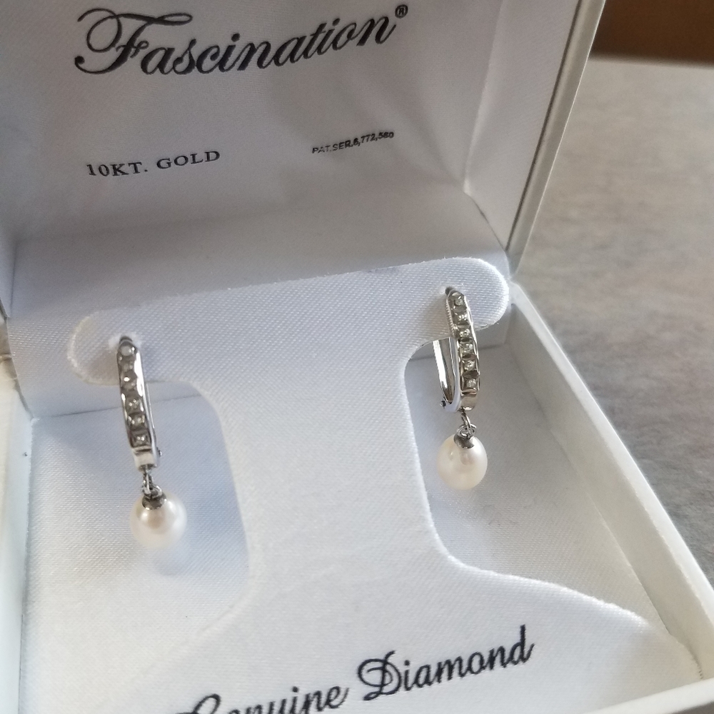 Genuine diamond and pearl earrings